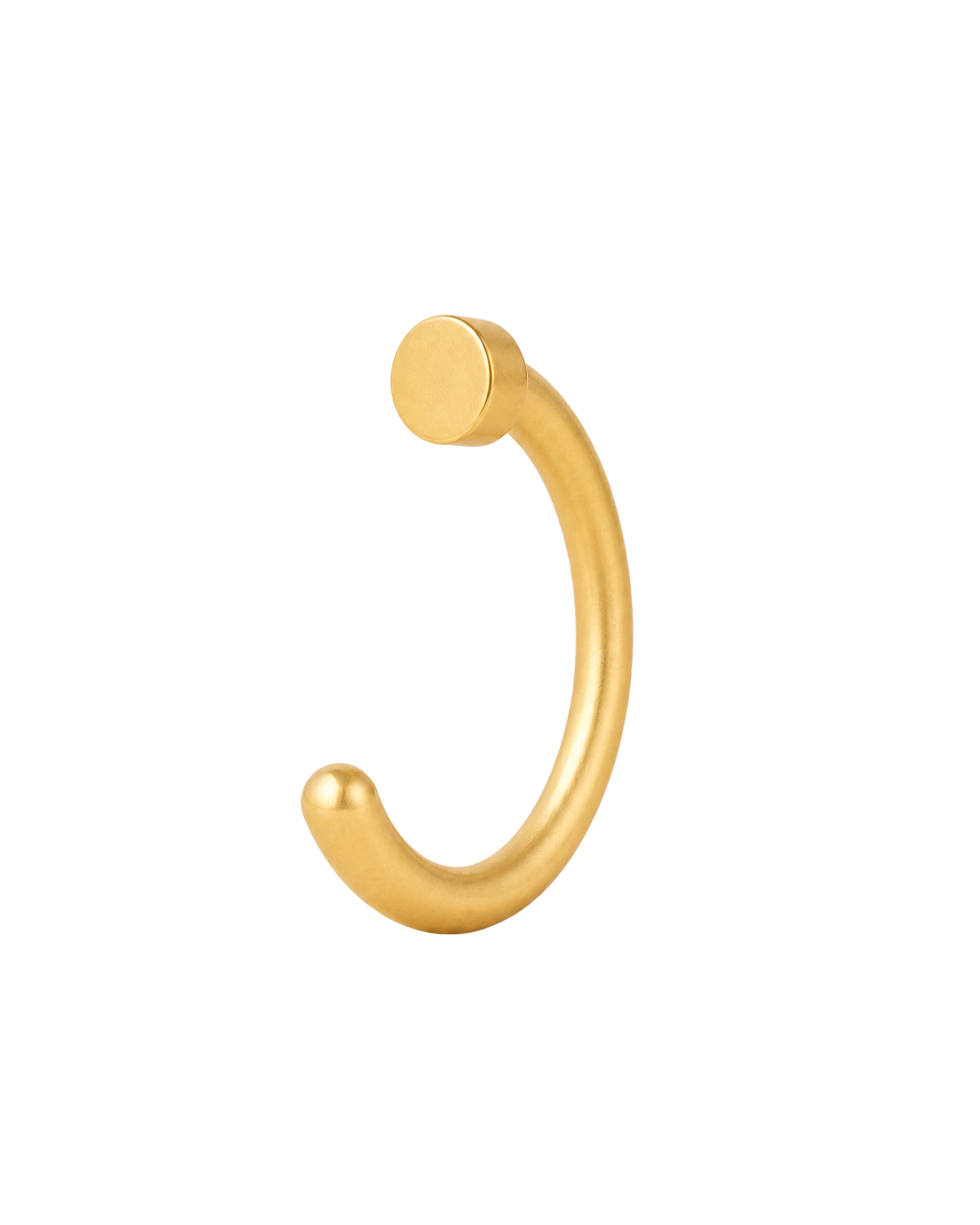 A minimal 14ct solid gold Circle Huggie Hoop with a clean, round face and a softly dimensional finish. Available in 18G or 20G, 6–10mm, in three gold colours.