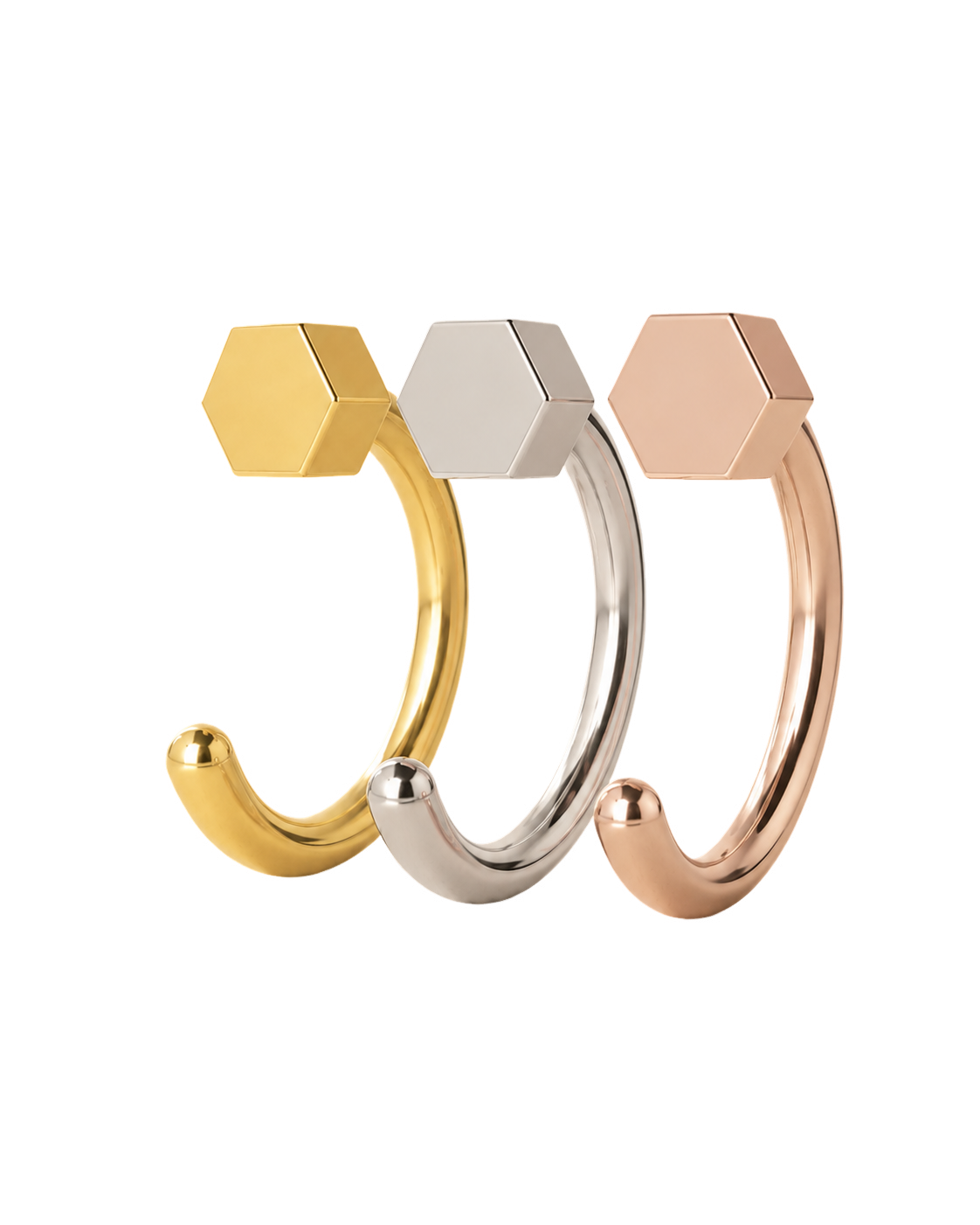 Hexagon 14ct Solid Gold Huggie Hoop