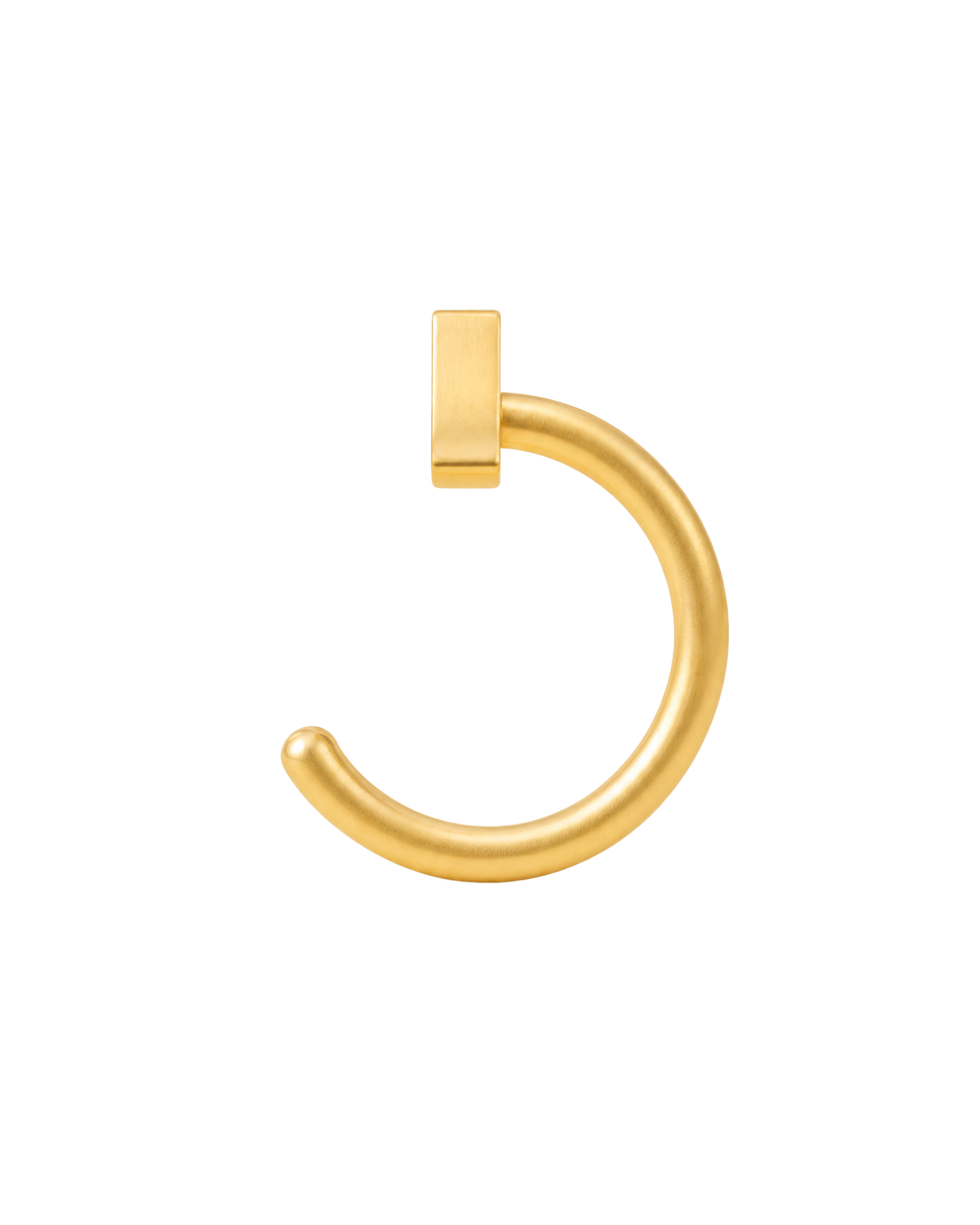 A celestial 14ct solid gold crescent moon huggie hoop with an open design for easier fitting. No twisting or end alignment required — simply guide the smooth end through your fully healed nose or ear piercing and rotate it into position.