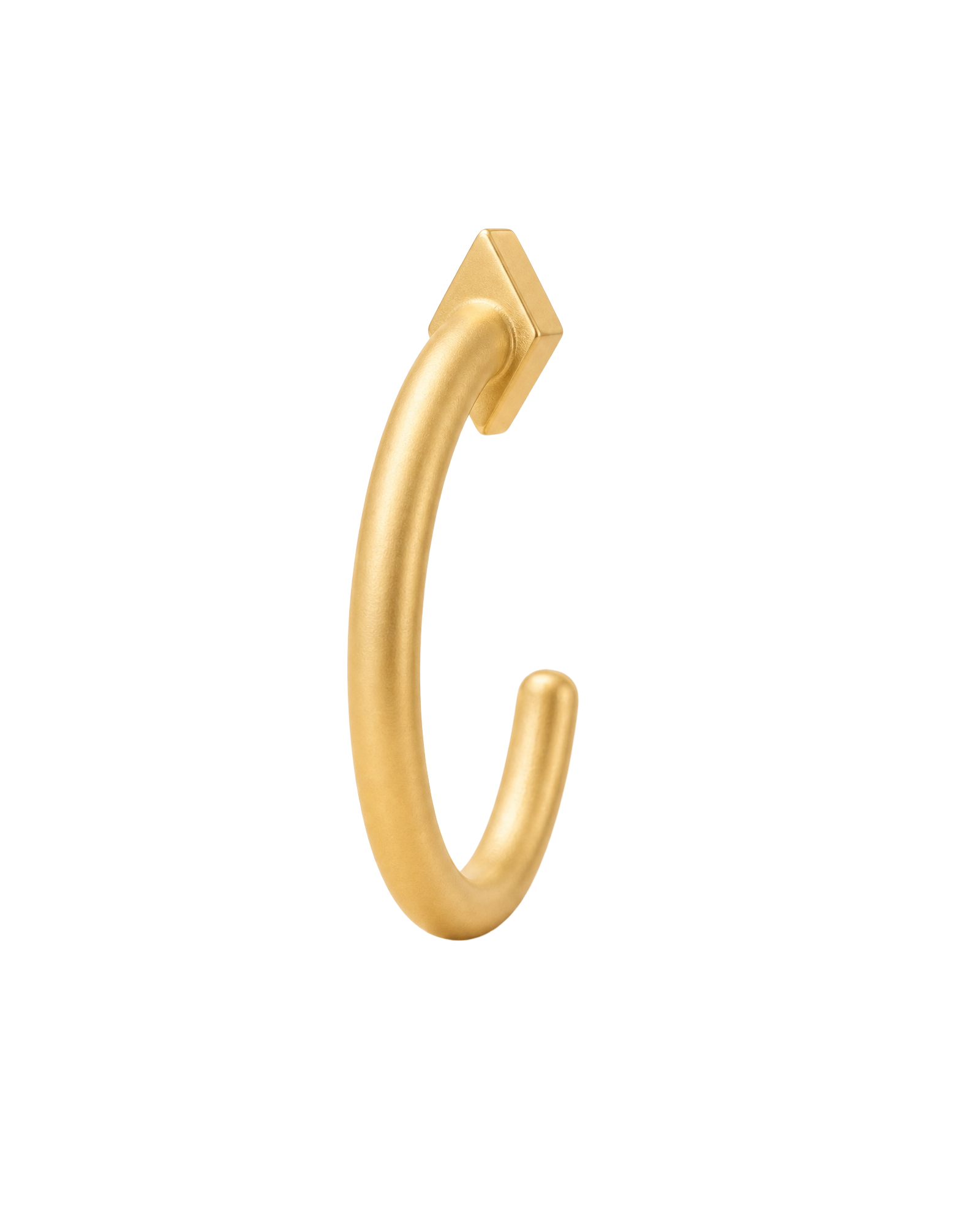 A geometric 14ct solid gold Diamond Shape Huggie Hoop with four clean edges and a softly dimensional finish. Available in 18G or 20G, 6–10mm, in three gold colours.