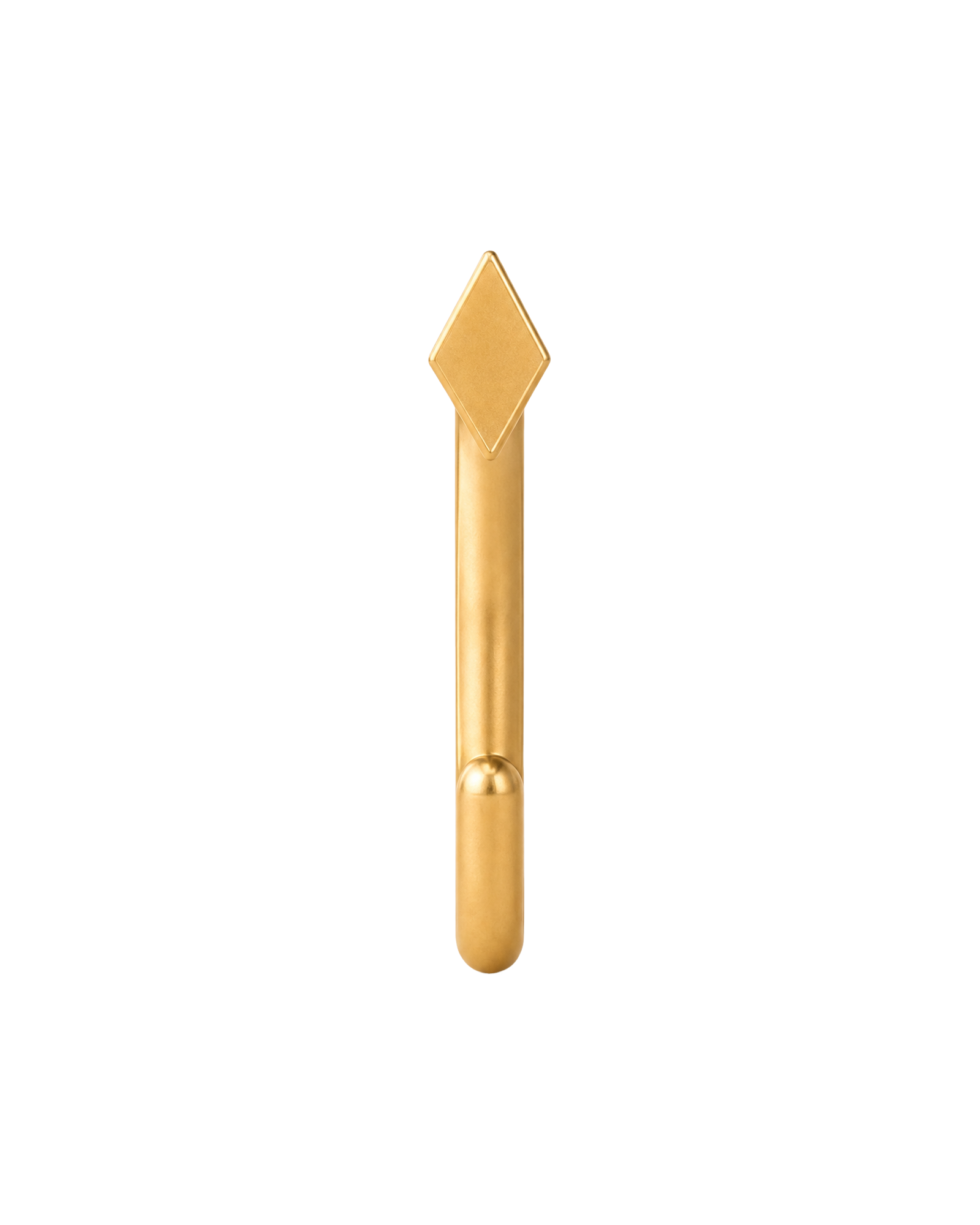 A geometric 14ct solid gold Diamond Shape Huggie Hoop with four clean edges and a softly dimensional finish. Available in 18G or 20G, 6–10mm, in three gold colours.