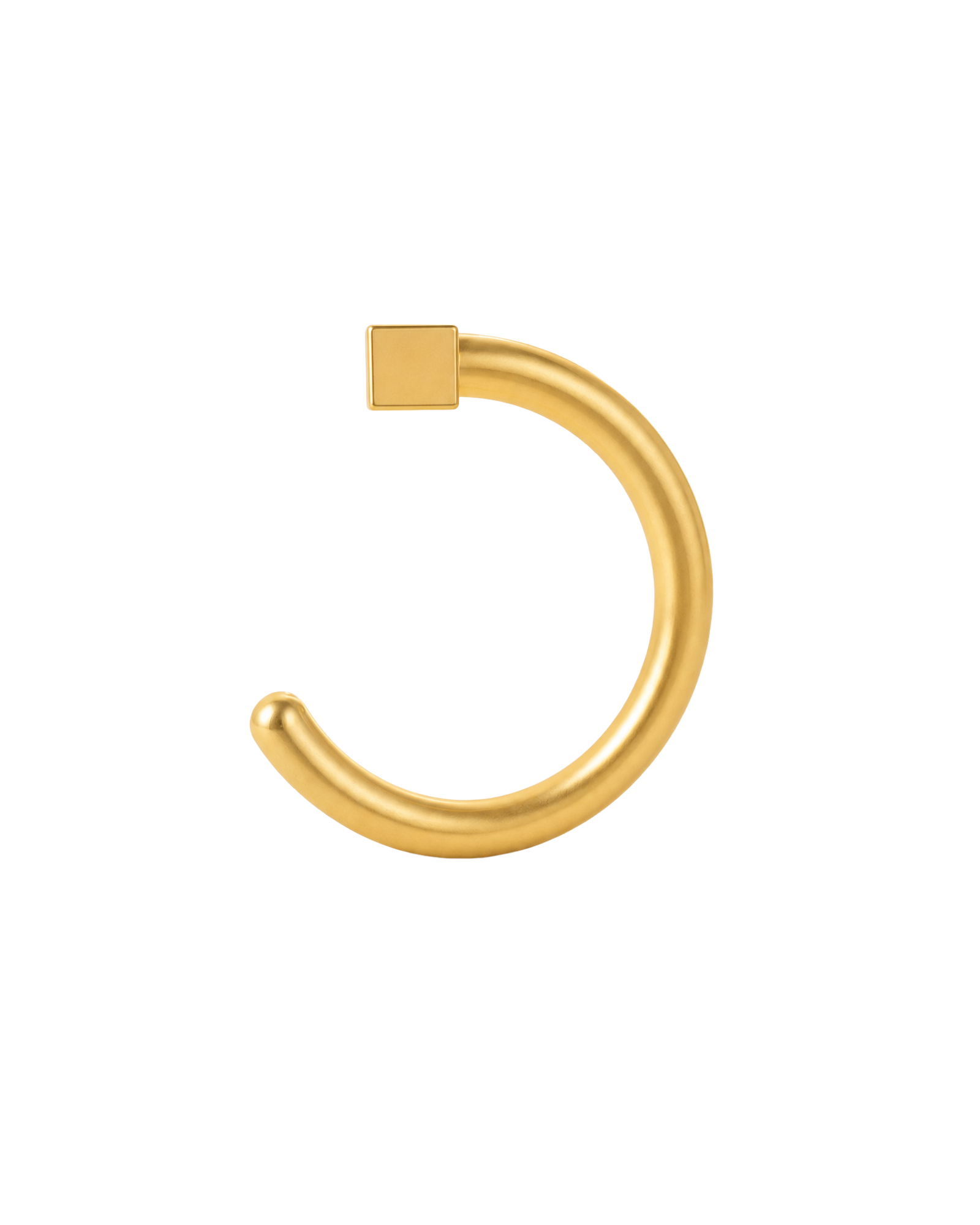 A geometric 14ct solid gold Rectangle Huggie Hoop with a long, clean silhouette and a softly dimensional finish. Available in 18G or 20G, 6–10mm, in three gold colours.