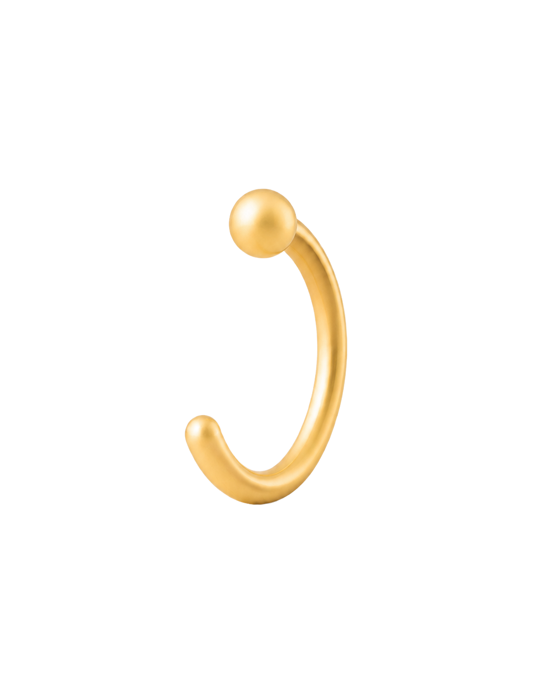A minimal 14ct solid gold Ball Huggie Hoop with a smooth, rounded shape and a polished dimensional finish. Available in 18G or 20G, 6–10mm, in three gold colours.