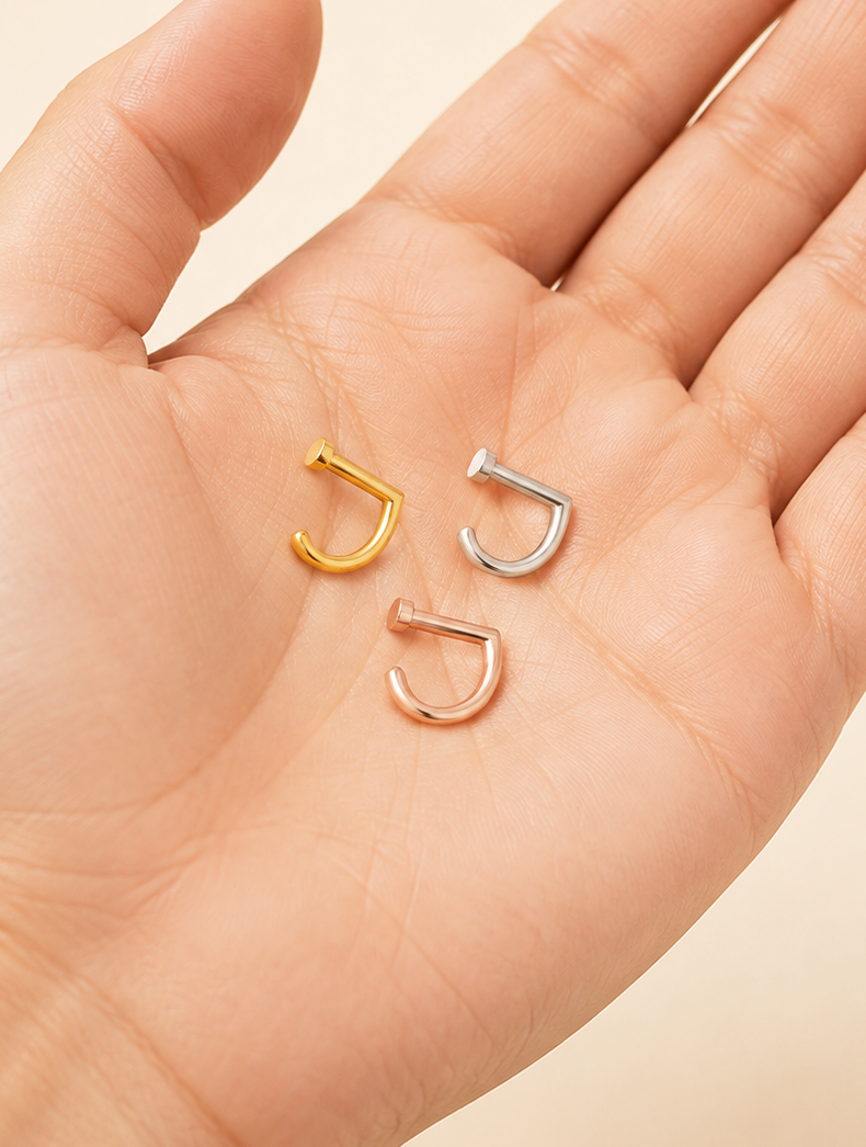 D-Shaped Nostril Ring with Flat Disc End