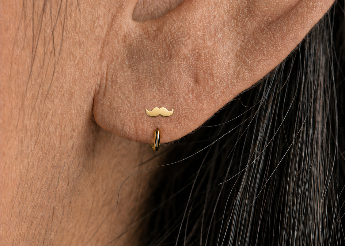 stepoy Moustache 14k solid gold nose and ear piercing hoop , 3 colours , 6-10mm include half size 