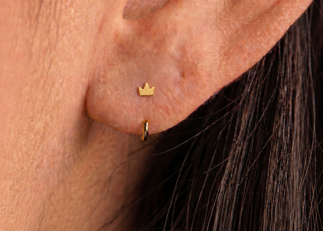 stepoy crown 14k solid gold nose and ear piercing hoop , 3 colours , 6-10mm include half size 